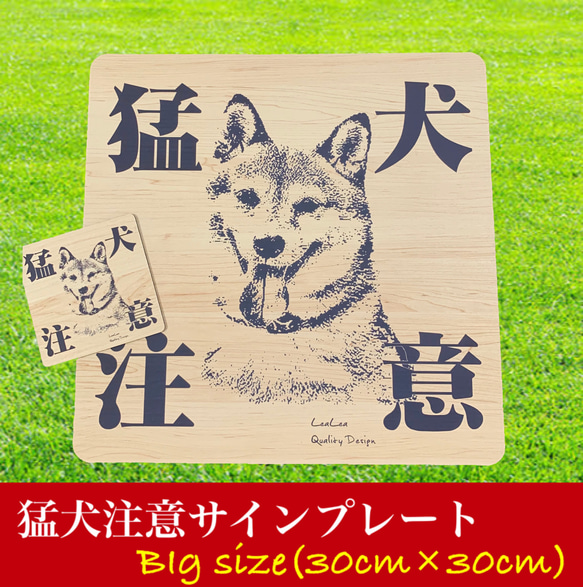 【送料無料】Big猛犬注意サインプレート(柴犬)木目調アクリルプレート