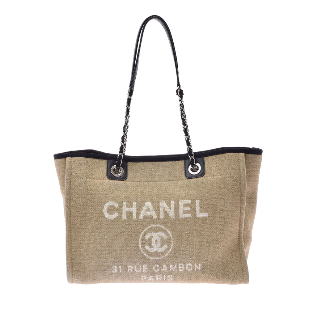 CHANEL シャネル ドーヴィル MM チェーントート ベージュ レディース キャンバス トートバッグ Bランク 中古 