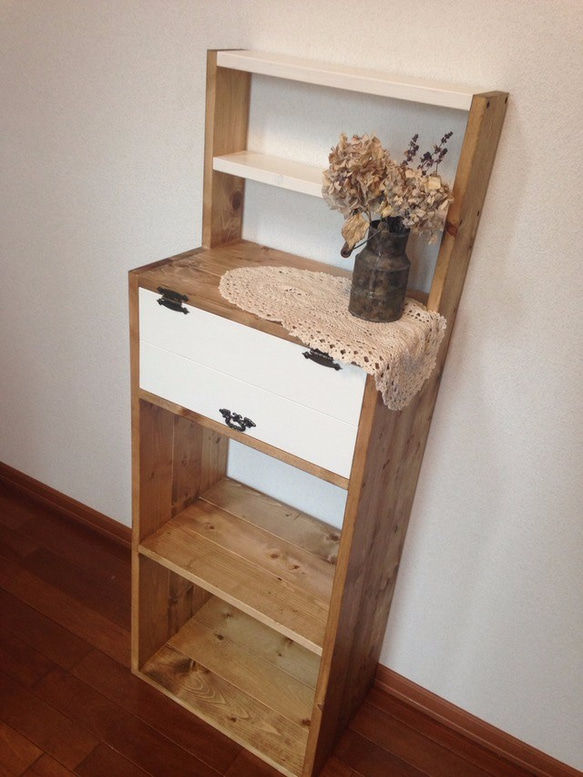 display　shelf　cabinet　ｈ120　BW　  上段飾り棚付きキャビネット