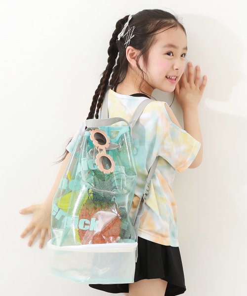 クリアラメ切替プールバッグ ナップサック 子供服 キッズ 女の子 水着 プールグッズ ビーチバッグ