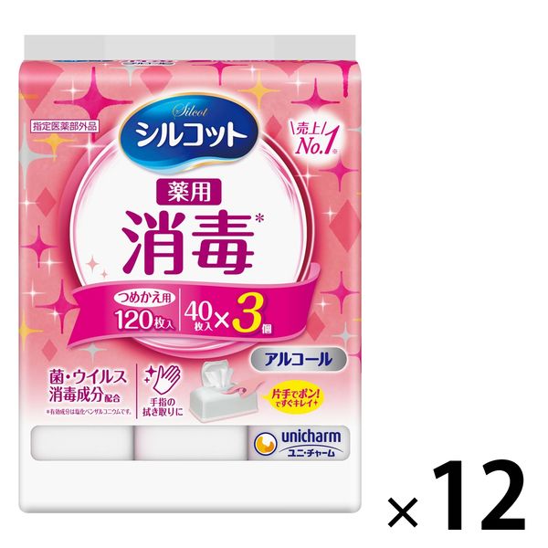 ウェットティッシュ 【アルコール消毒】【手指用】【詰替】【40枚入×36個】　482627　シルコット消毒ウェットティッシュ　ユニ・チャーム