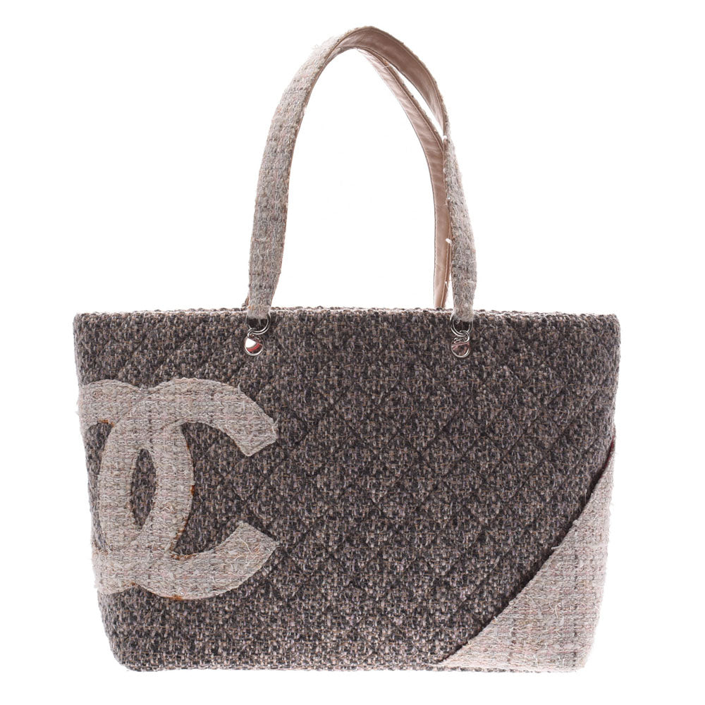 CHANEL シャネル カンボンライン ラージトート グレー系 シルバー金具 レディース ツイード トートバッグ Bランク 中古 