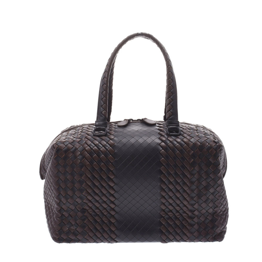 BOTTEGAVENETA ボッテガヴェネタ イントレチャート ミニボストンバッグ 黒 茶 BO1623013K ユニセックス カーフ ハンドバッグ ABランク 中古 