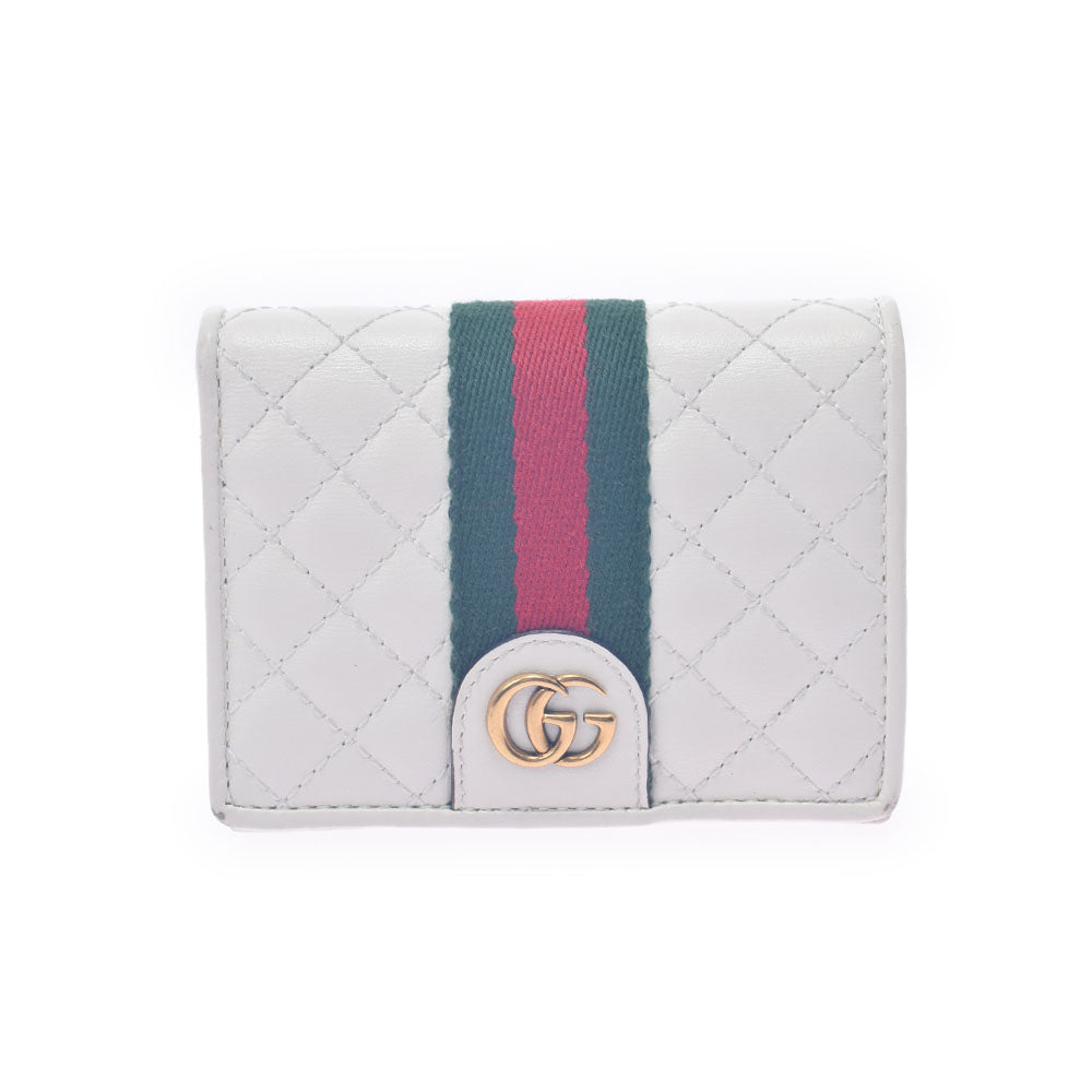 GUCCI グッチ シェリーライン ダブルG 白 ゴールド金具 536453 レディース カーフ 二つ折り財布 ABランク 中古 