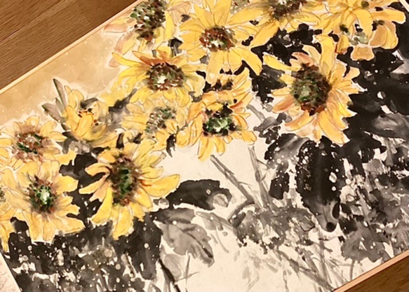 『Sunflower Field〜ひまわり群生』 絵画 74.0ｘ53.0cm  インテリア モダン壁掛け 原画 アート