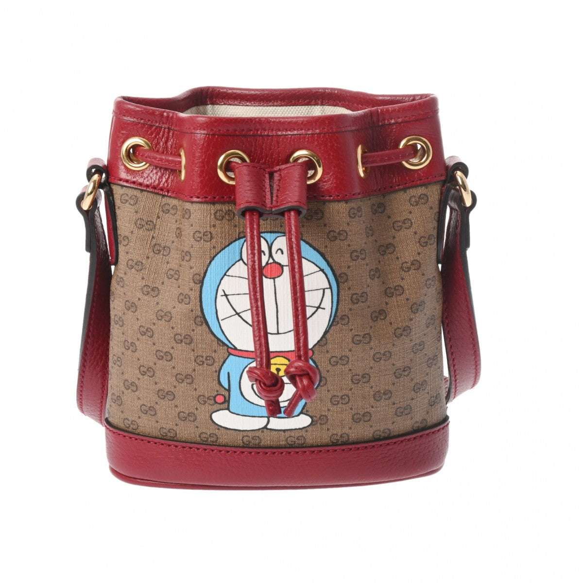 GUCCI グッチ ミニ バケット ミニ GGスプリーム ドラえもんコラボ ベージュ/赤 ゴールド金具 647801 レディース PVC レザー ショルダーバッグ Aランク 中古 