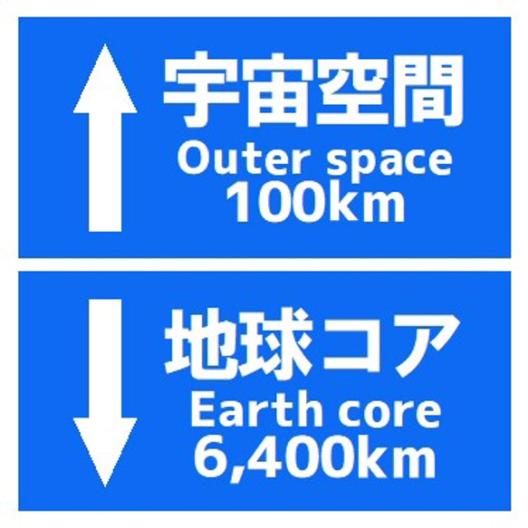 道路標識風 宇宙空間 地球コアまでの距離 おもしろ UVカット ステッカー