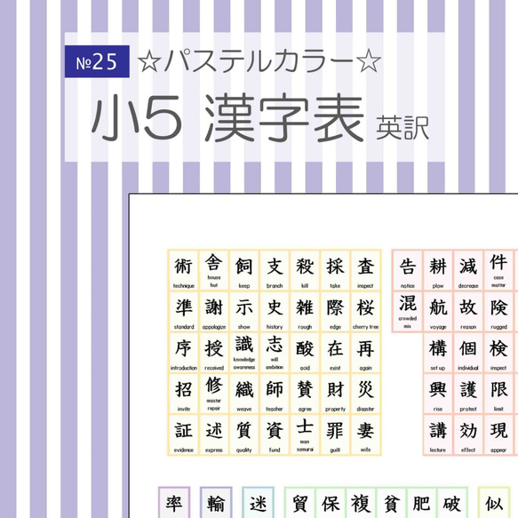 【2025の人気アイテム】 №25 小学校5年生漢字表 英訳