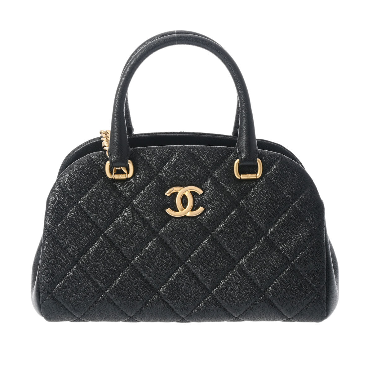 CHANEL シャネル マトラッセ ボウリングバッグ 2WAY 黒 アンティーク調ゴールド金具 AS3893 レディース キャビアスキン ハンドバッグ 新同 中古 