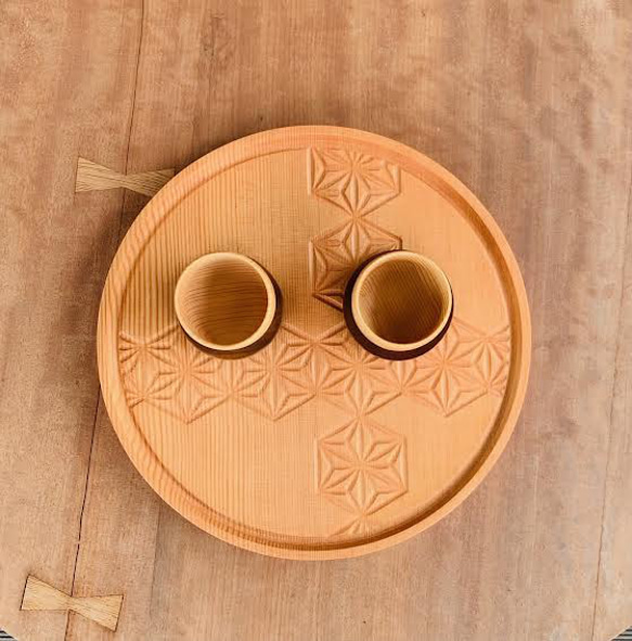 【※訳ありな晩品】ラウンド トレイ- 麻の葉 -  round tray　ブナの木