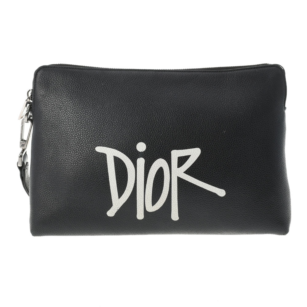 CHRISTIAN DIOR クリスチャンディオール ショーン ステューシーコラボ 黒 シルバー金具 メンズ レザー クラッチバッグ Bランク 中古 