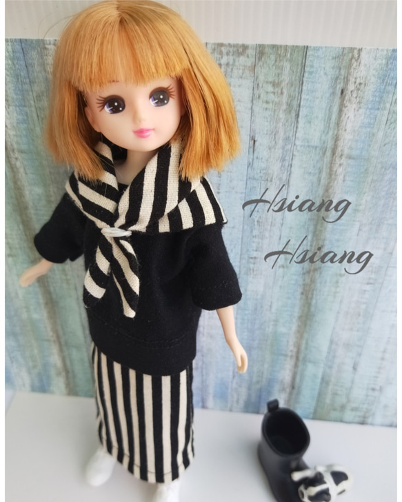 **Hsiang Hsiang**  licca-chan dress  ♡リカちゃん服   黑白簡潔ワンピース