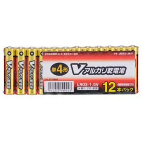 オーム電機 LR03／S12P／V アルカリ乾電池単4形 12本パック Vアルカリ乾電池