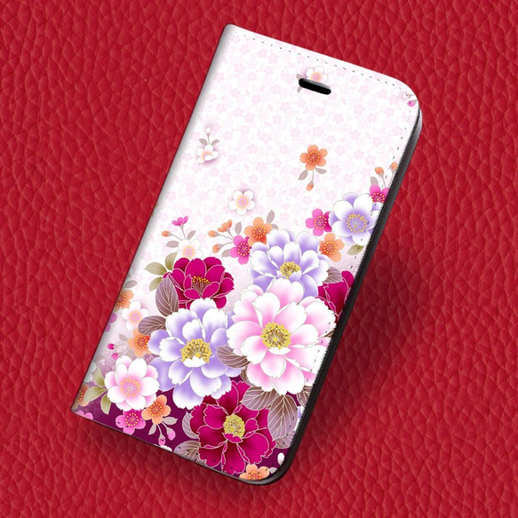 iPhone フラップ無し手帳型ケース ★和柄 華彩 桜