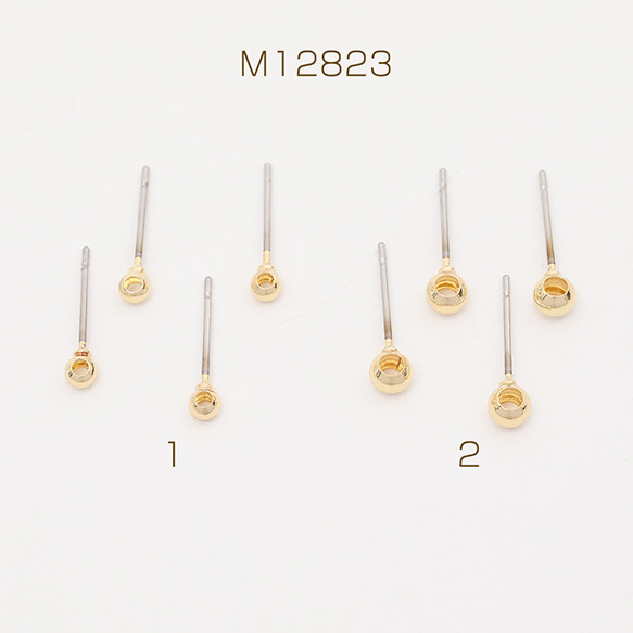 M12823-1 18個 ポストピアス金具 ピアスパーツ 横通し穴あり ゴールド 3 x（6ヶ）