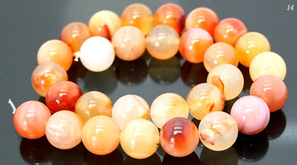 天然石 ビーズ ライン 卸売　アゲート(天然瑪瑙)　丸玉ビーズ（約14mm）　agate-round-14