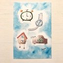 ????透明水彩画「時計屋さん」北欧イラストポストカード2枚セット メンズ　父の日　父の日カード⌚️