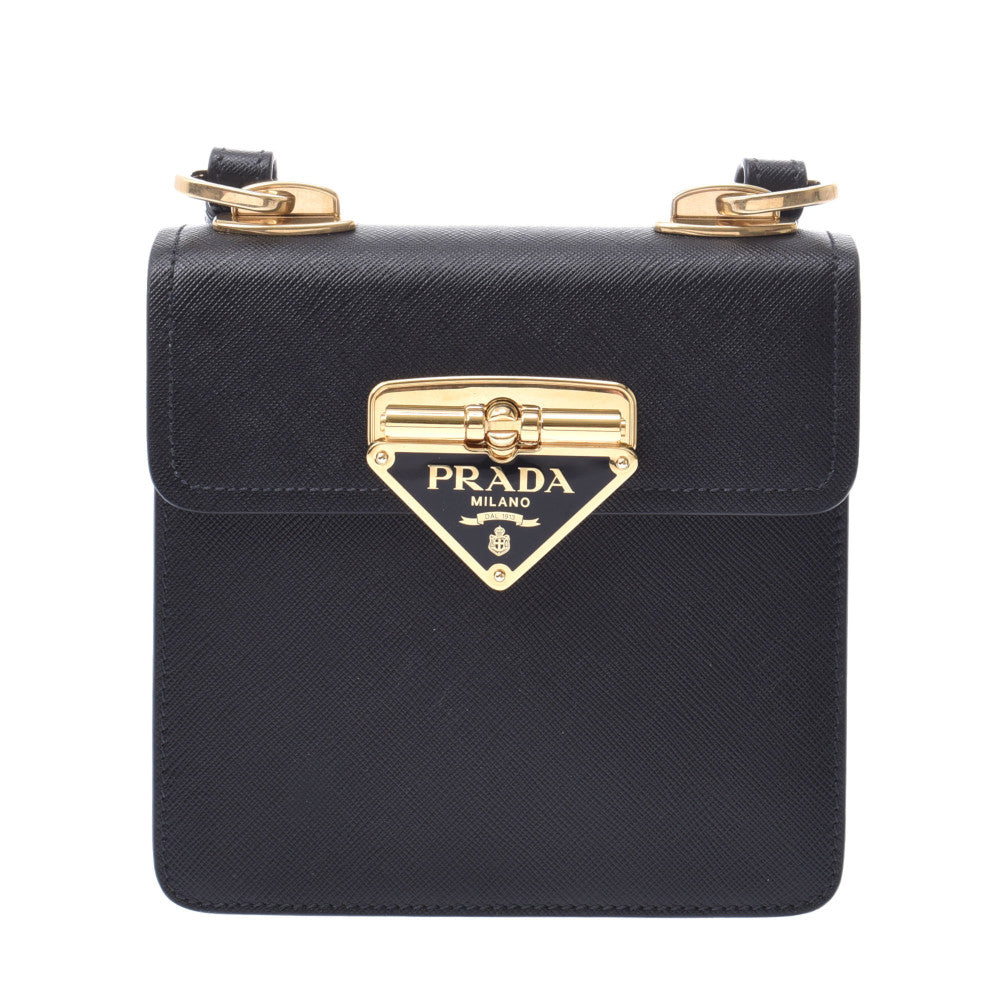 PRADA プラダ シンボル ブラック ゴールド金具 レディース サフィアーノ ショルダーバッグ Aランク 中古 