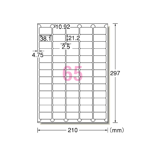 エーワン ラベルシール A4 65面 四辺余白角丸 100枚 F846301-73265