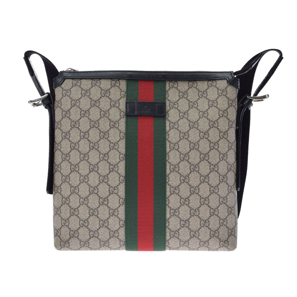 GUCCI グッチ GGスプリーム メッセンジャーバッグ  ベージュ/黒 シルバー金具 387111 ユニセックス  PVC ショルダーバッグ Bランク 中古 