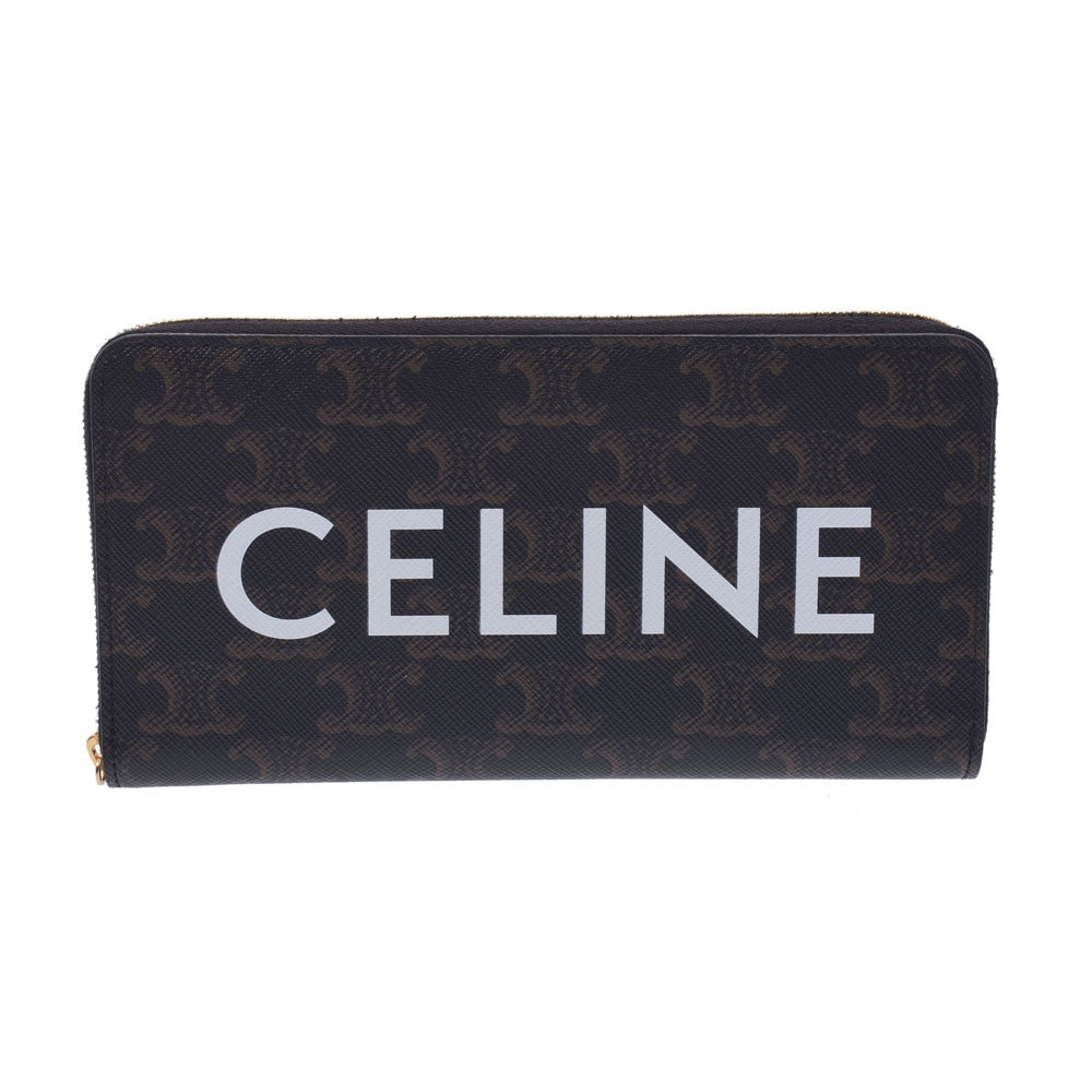 CELINE セリーヌ ラウンドファスナー 黒 ユニセックス トリオンフキャンバス 長財布 Aランク 中古 