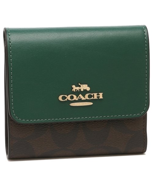 コーチ アウトレット 三つ折り財布 シグネチャー ミニ財布 ブラウン グリーン レディース COACH CE930 IMW7C