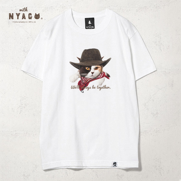 with NYAGO Tシャツ 半袖 ［ カウボーイ オスカー 三毛猫 1027 ］