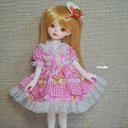 BJD1/6サイズドール  服　30センチ前後ドール 用　ピンクチェック柄ワンピース　3点セット