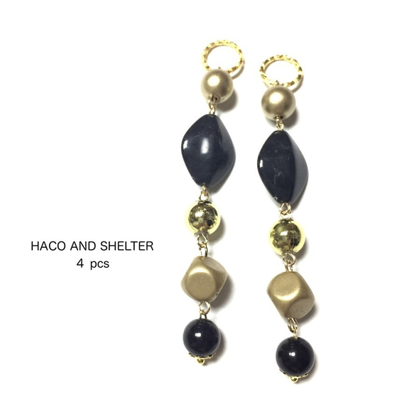 ４pcs★opaque combination charm・gold×black（コンビネーションチャーム）