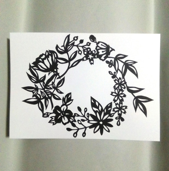 【切り絵】原画　A5サイズ　flower wreath