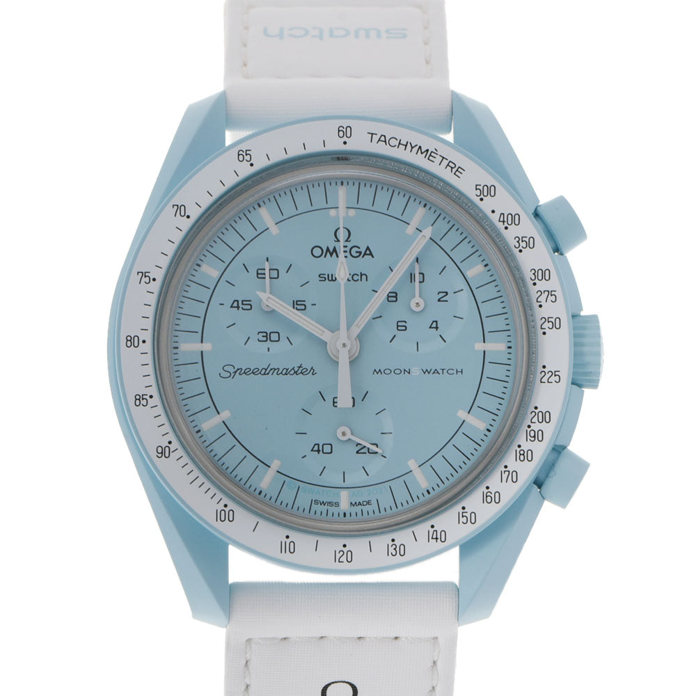 SWATCH スウォッチ OMEGA オメガ / Mission to Uranus SO33L100 メンズ バイオセラミック/VELCRO 腕時計 クオーツ 水色文字盤 Aランク 中古 