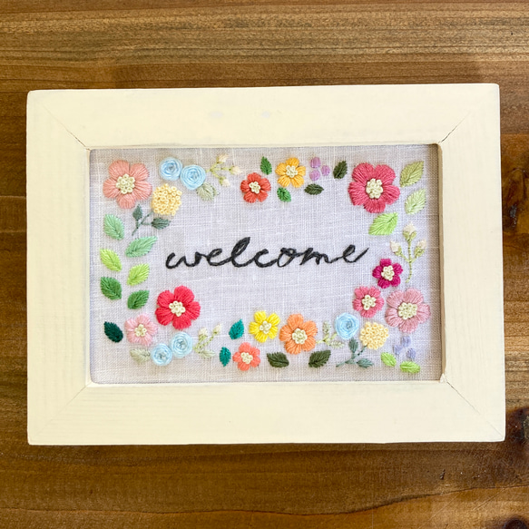 刺繍フレーム  welcome flower ウェルカムボード ファブリックパネル インテリアパネル