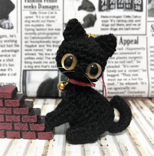 黒猫ストラップ*あみぐるみ♡キーホルダー・ストラップ・ボールチェーン☆☆受注製作品