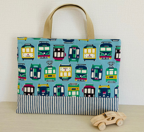 電車xブルー レッスンバッグ 30x40 ♡コップ袋プレゼント♡