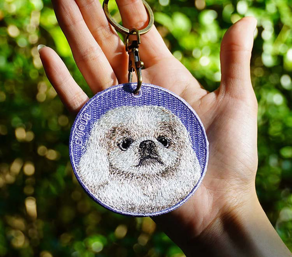 キーホルダー 犬 刺繍 ペキニーズ 母の日 愛犬 プレゼント 両面 ストラップ バッグチャーム 犬種別 or-040