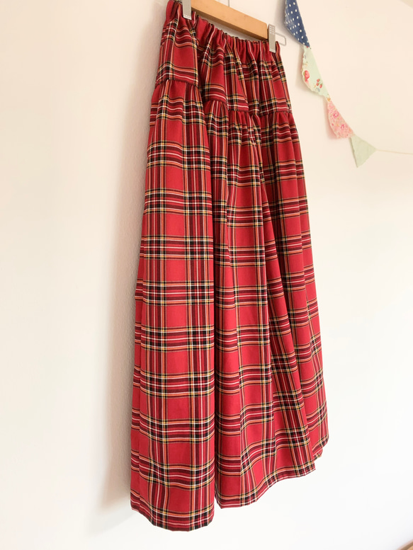 ＊tartan check♪マキシティアードスカート(red)＊