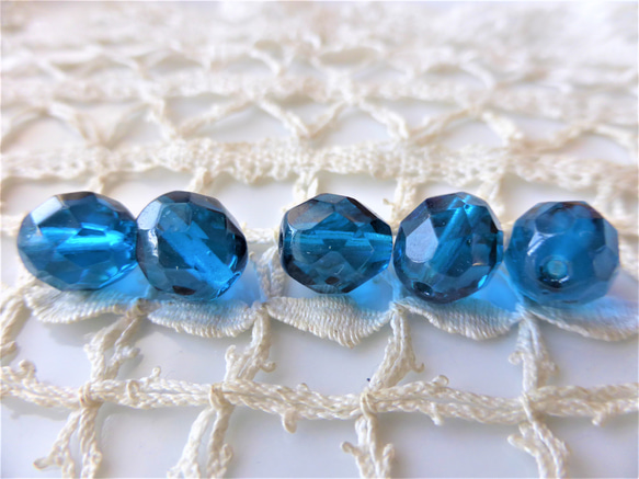 FP 濃いブルー　チェコビーズCzech Glass Beads5個