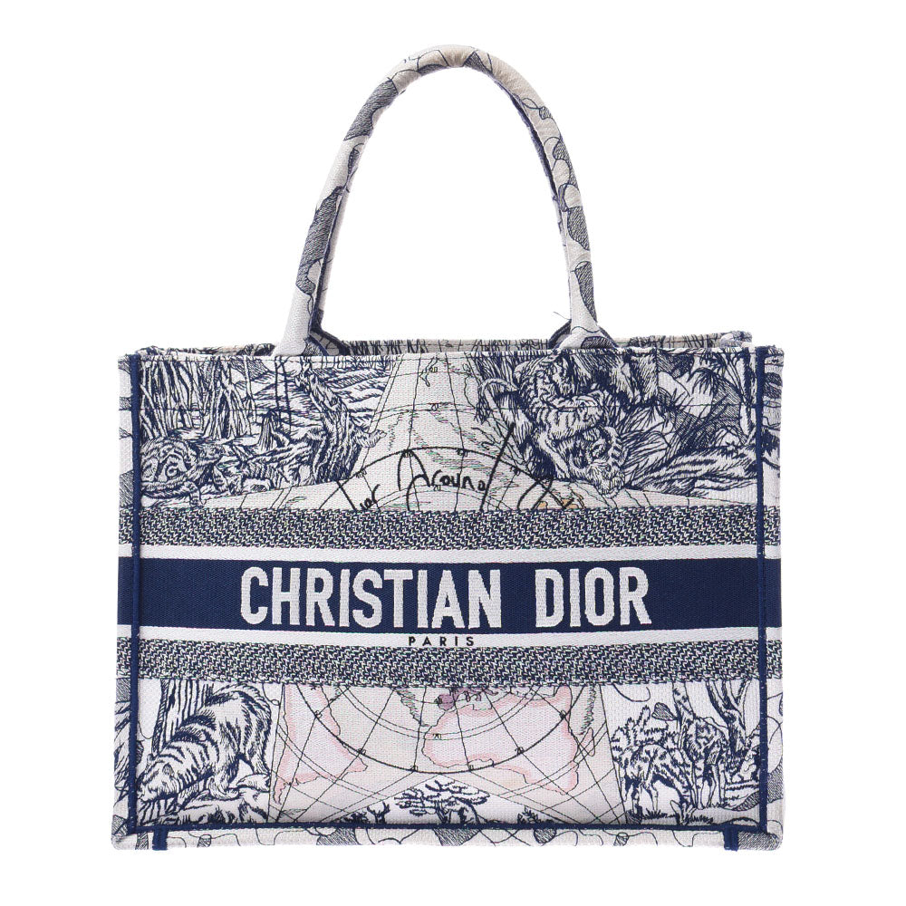 Christian Dior クリスチャンディオール ブック トート スモール ネイビー/白 ユニセックス キャンバス トートバッグ Bランク 中古 