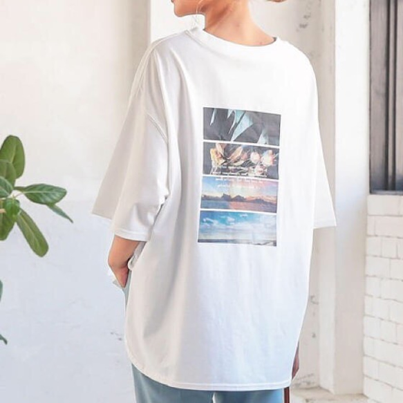 バックプリントサイドスリットTシャツ Mサイズ(白)