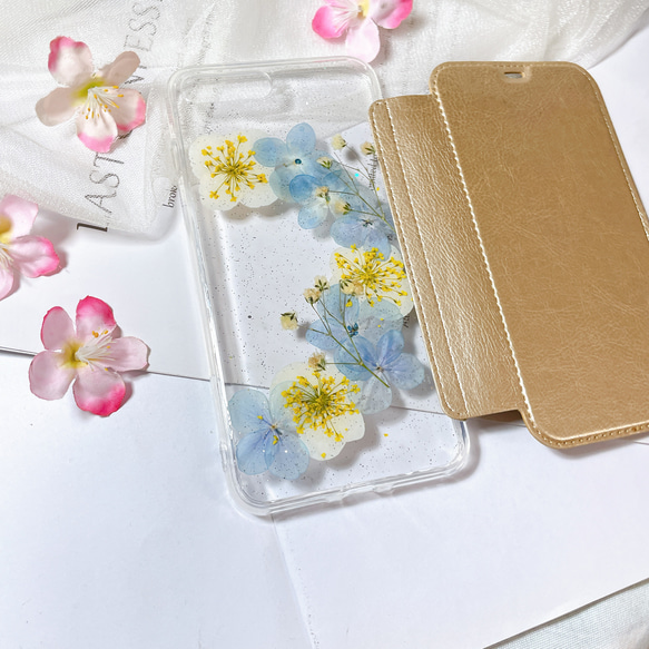 全機種対応･.｡*･iPhone15Pro 手帳型押し花ケース☆花柄☆スマホケースiPhone11☆15