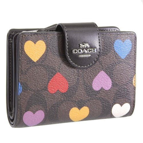 COACH コーチ MEDIUM CORNER ZIP WALLET ミディアム コーナー ジップ ウォレット シグネチャー ハート プリント 二つ折り 財布