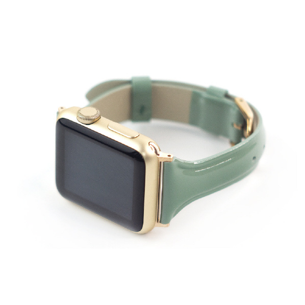 WEARPLANET Apple Watch 41/40/38mm用Slim Line 本革 エナメルバンド モスグリーン WP23101AWGR