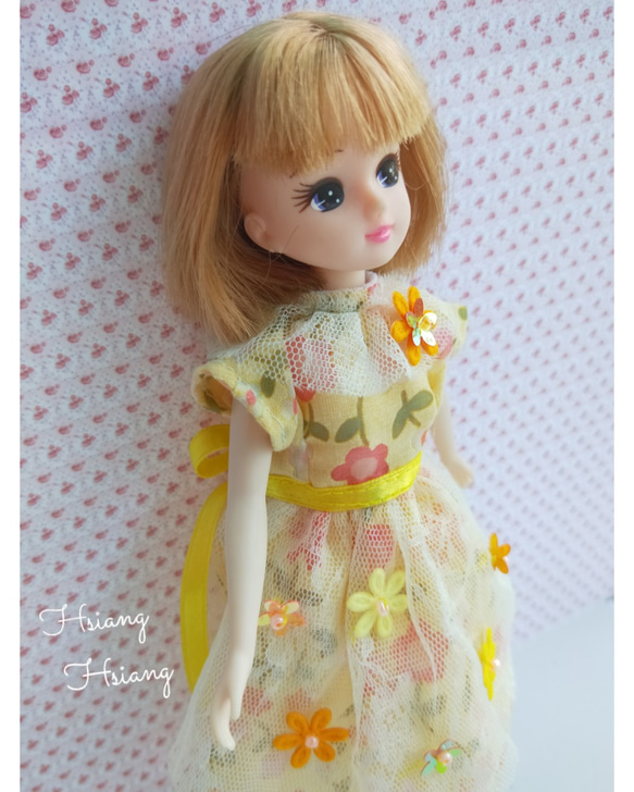 **Hsiang Hsiang**  licca-chan dress  ♡リカちゃんの服   春色レースお花ワンピース