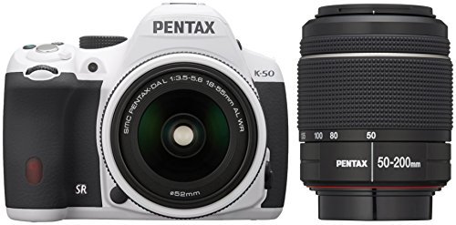 RICOH デジタル一眼レフ PENTAX K-50 DAL18-55mmWR・DAL50-200mmWRダブルズームキット ホワイト K-50 WZOOM KIT WHITE【中古品】