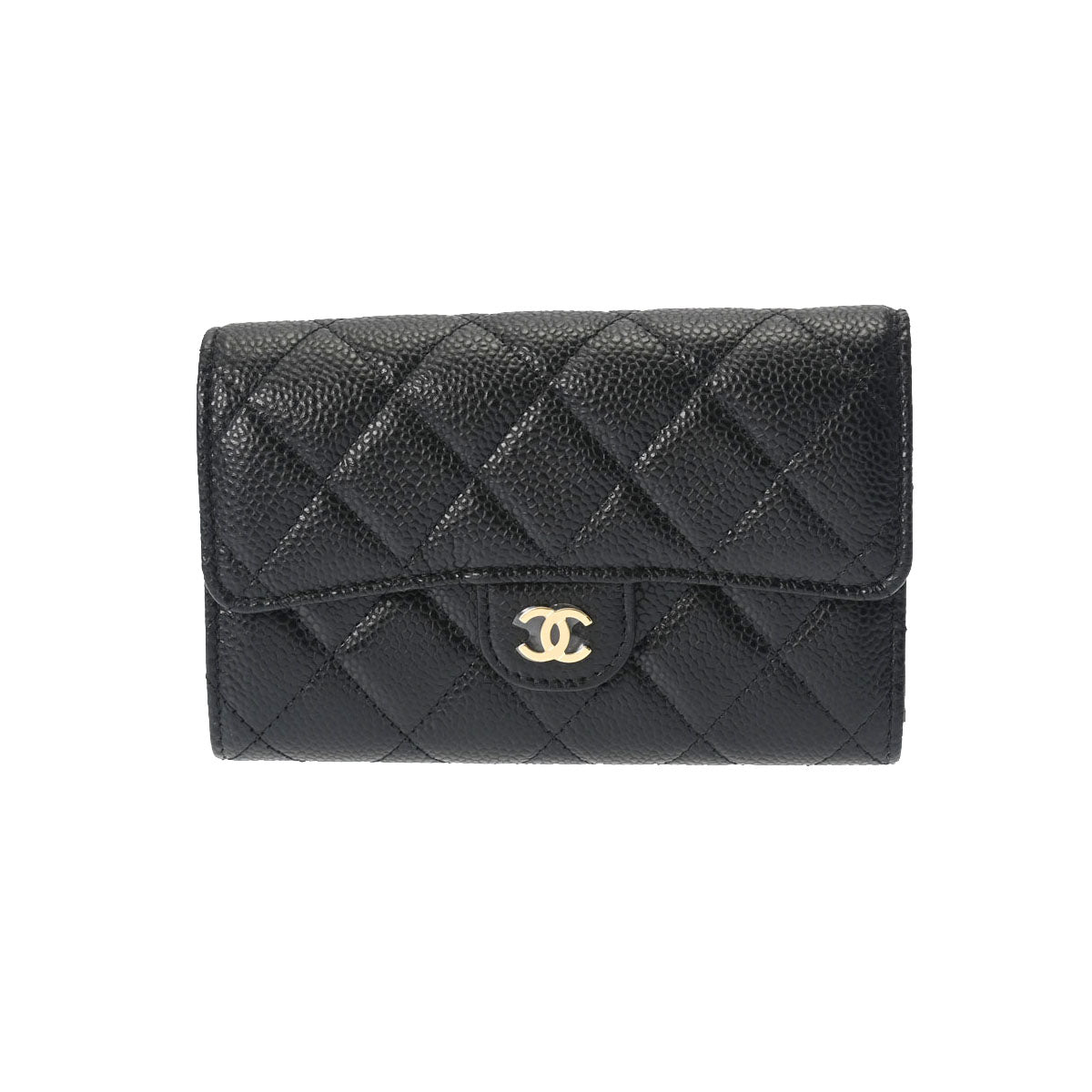 CHANEL シャネル マトラッセ ミディアム ジップウォレット ブラック ゴールド金具 AP0232 レディース キャビアスキン 三つ折り財布 新品 