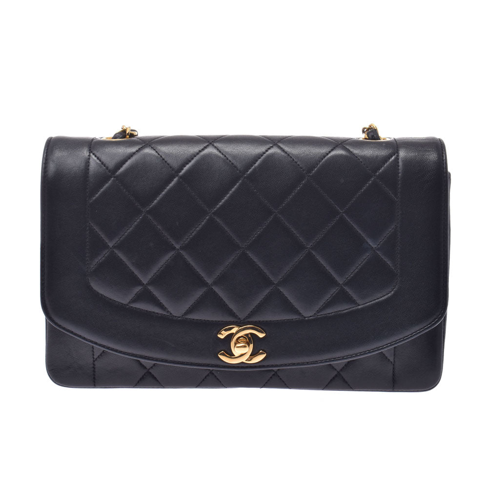 CHANEL シャネルダイアナ  14143 黒 ゴールド金具 レディース ラムスキン ショルダーバッグ  中古