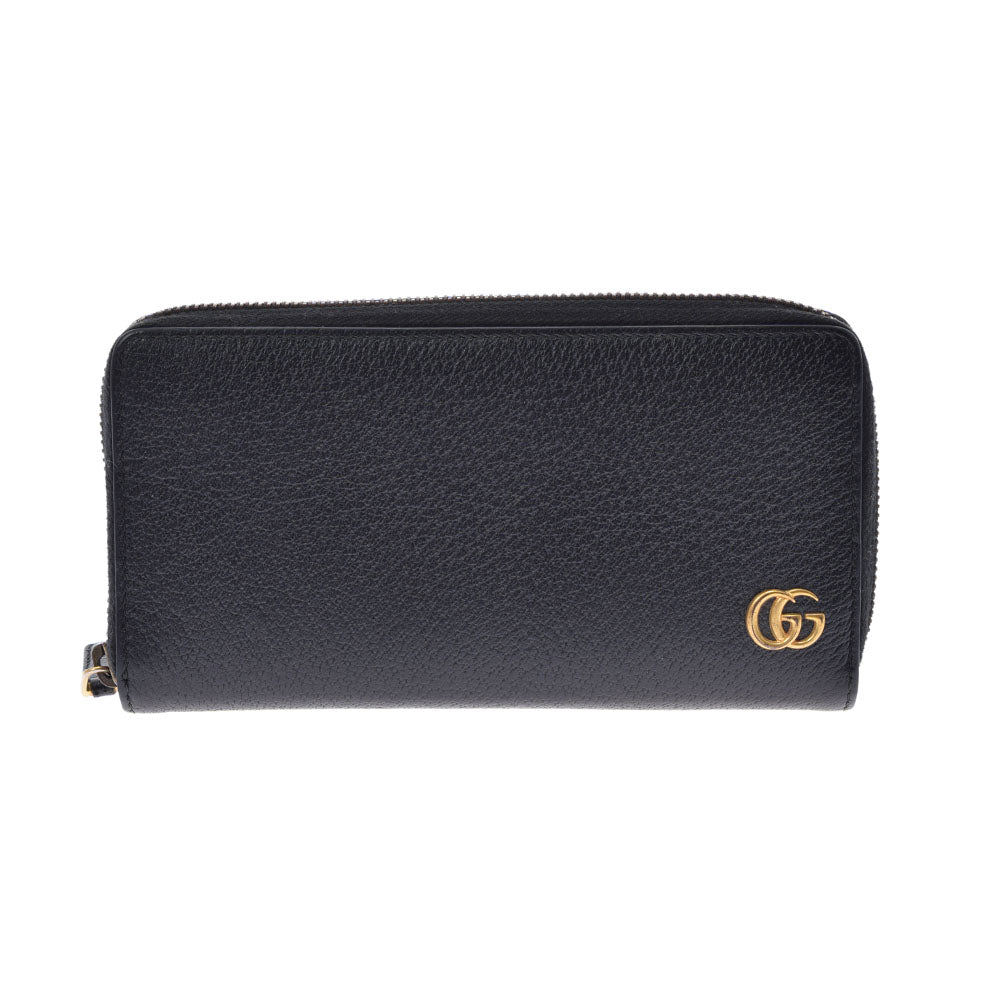 GUCCI グッチ GGマーモント ラウンドファスナー長財布 黒 ゴールド金具 428736 ユニセックス カーフ 長財布 ABランク 中古 