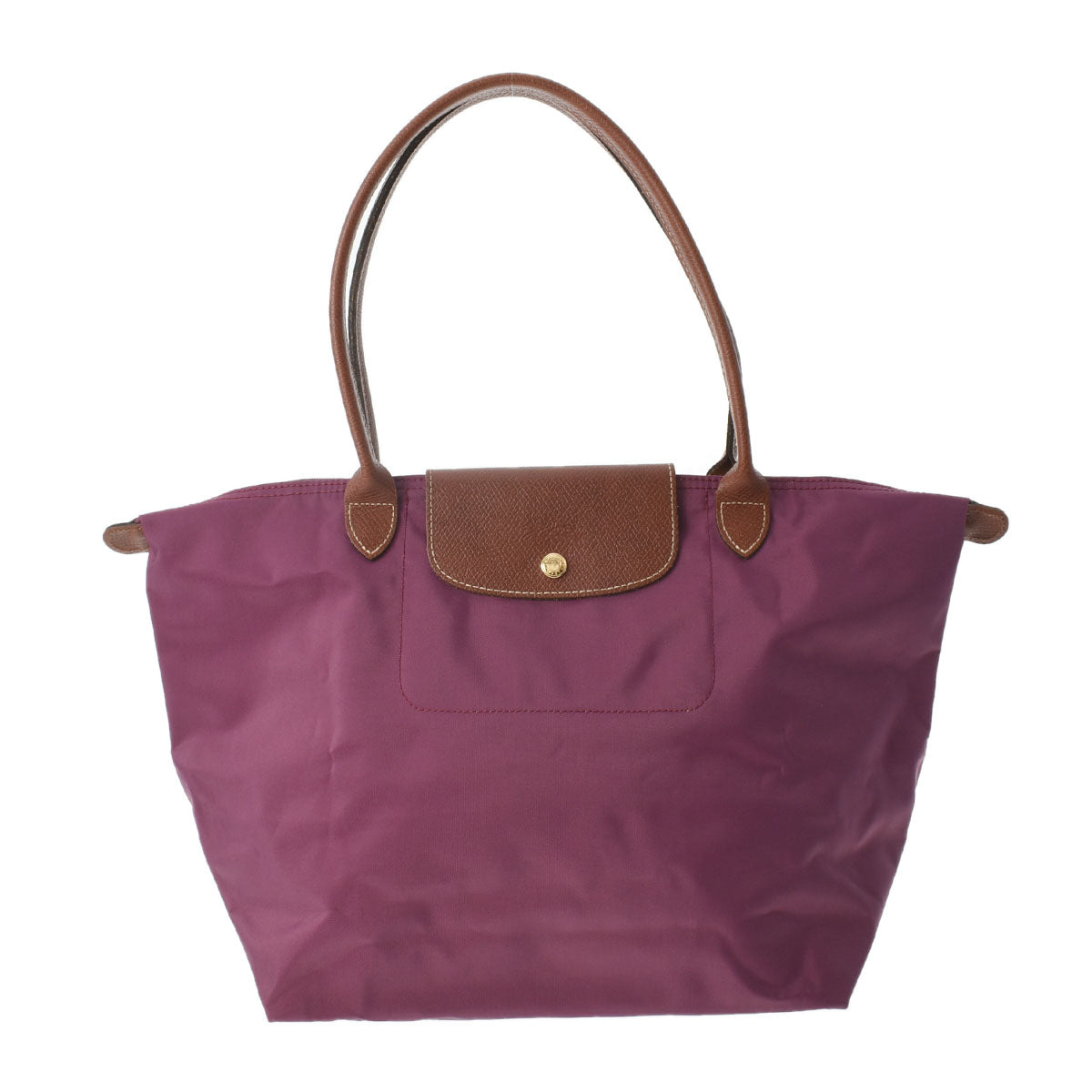 LONGCHAMP ロンシャン プリアージュ ハンドバッグ パープル/茶 GP金具 レディース ナイロン レザー トートバッグ ABランク 中古 