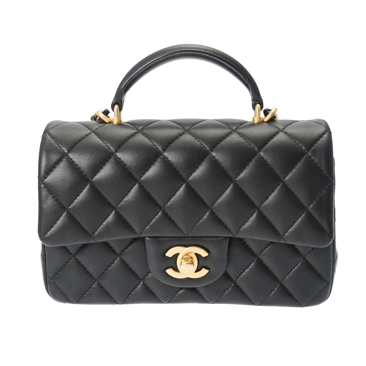 CHANEL シャネル マトラッセ トップハンドル ミニフラップチェーンショルダー ブラック ゴールド金具 AS2431 レディース ラムスキン ショルダーバッグ Aランク 中古 