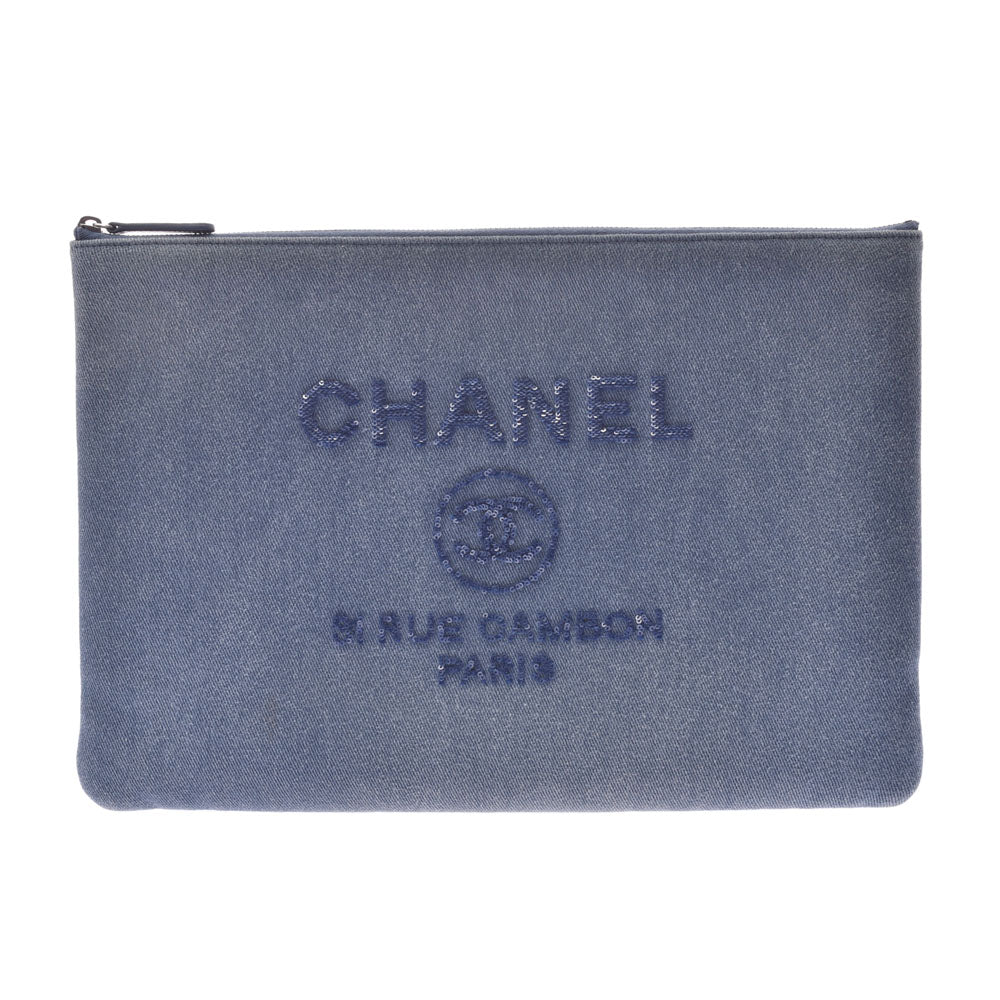 【2025カレンダーの人気アイテム】 CHANEL シャネル ブルー ユニセックス デニム スパンコール クラッチバッグ Bランク 中古 _画像1